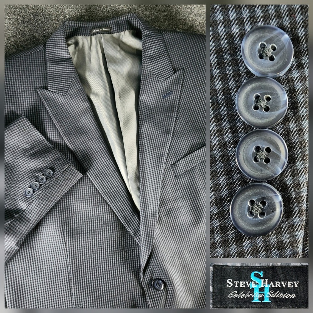 NWOT Steve Harvey Celebrity Edition Sartoriale Blazer Mens 52R Blue Black Check